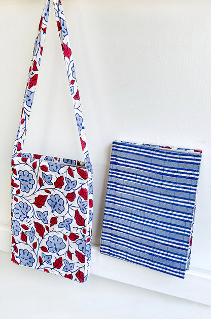 Quilted Cover Coptic Stitch Journal with Bag, Prints, 9.5x7
