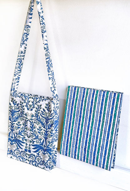 Quilted Cover Coptic Stitch Journal with Bag, Prints, 9.5x7