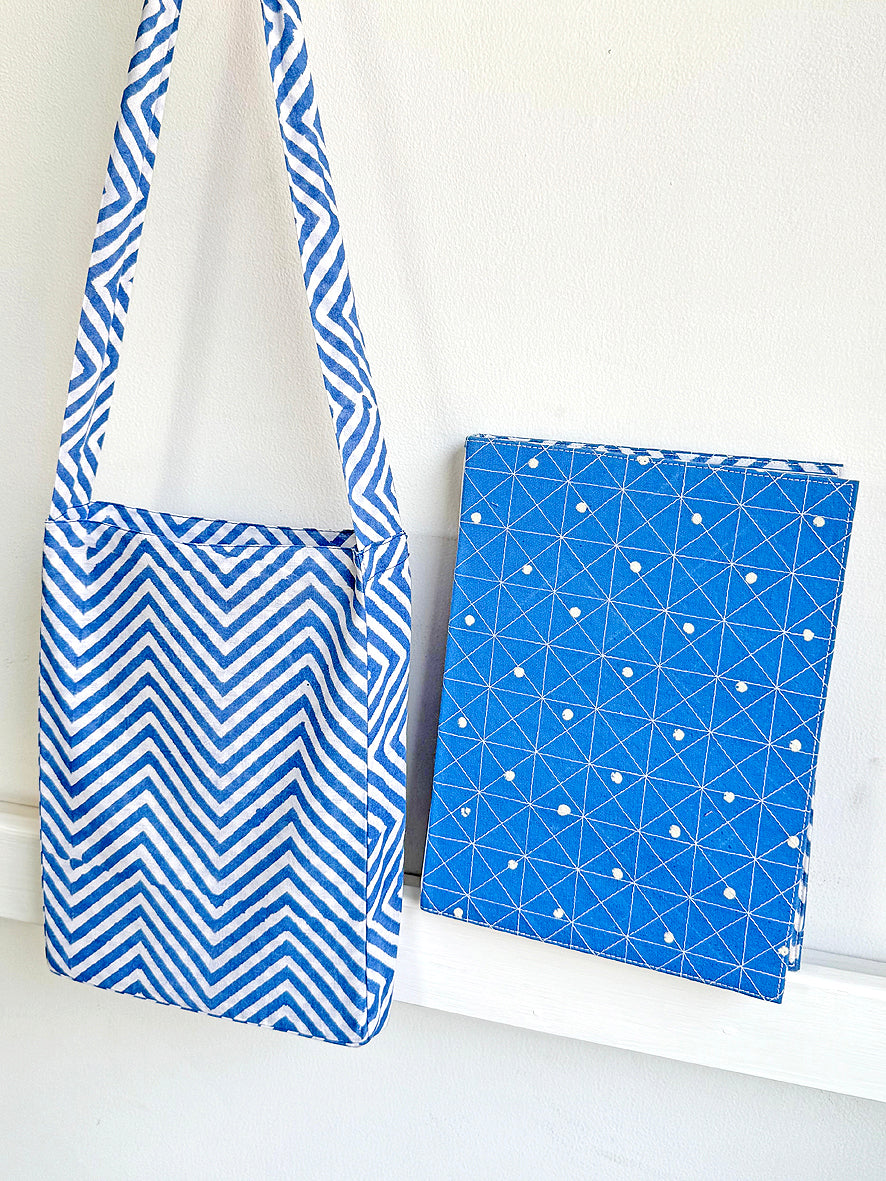 Quilted Cover Coptic Stitch Journal with Bag, Prints, 9.5x7