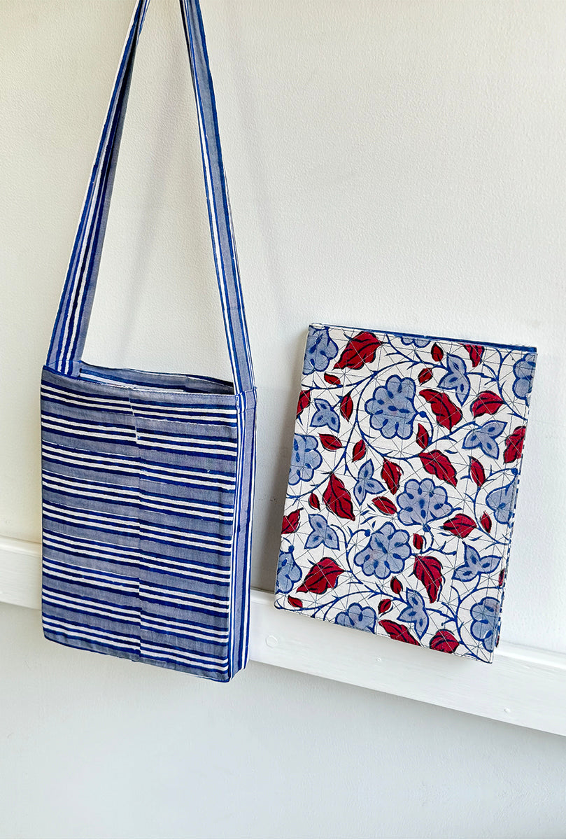 Quilted Cover Coptic Stitch Journal with Bag, Prints, 9.5x7