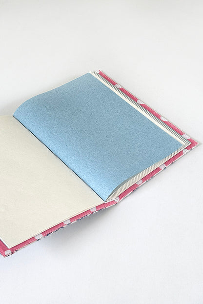 Quilted Cover Coptic Stitch Notebook with Bag, Prints, 9.5x7