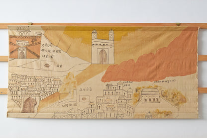 Walled City Map Hand Painted Natural Dye Canvas Wall Art Hanging Online