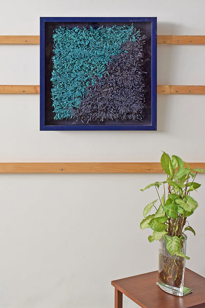 Blue and Green Paper Fringes Weave Framed Wall Art Hanging Online
