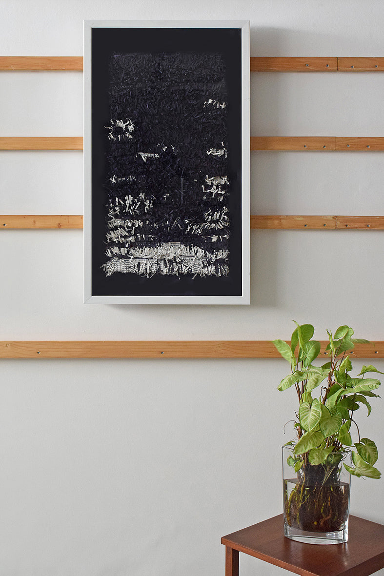 Black & White Paper Fringes Weave Framed Wall Art Online 20x35

