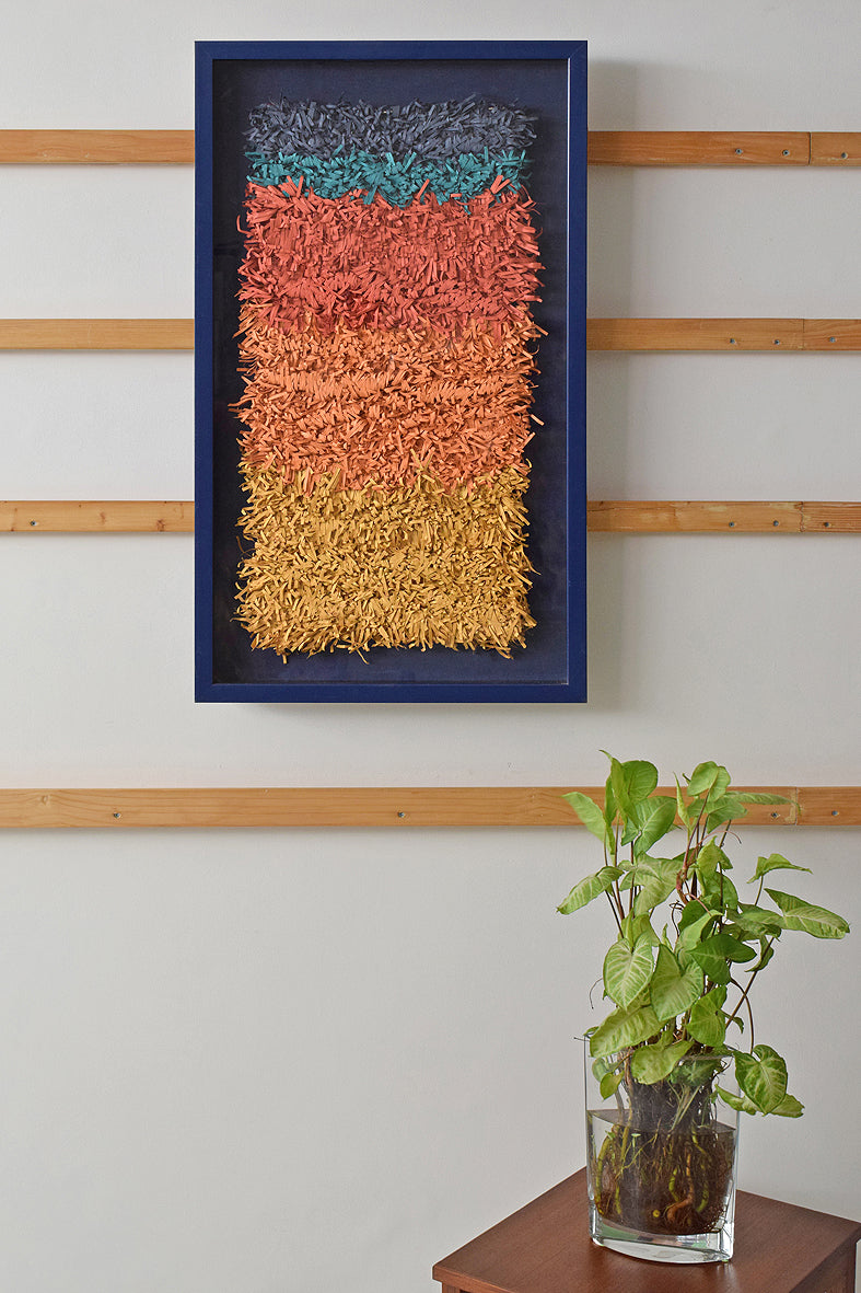 Multicolour Handmade Paper Fringes Weave Framed Wall Art Hanging Online
