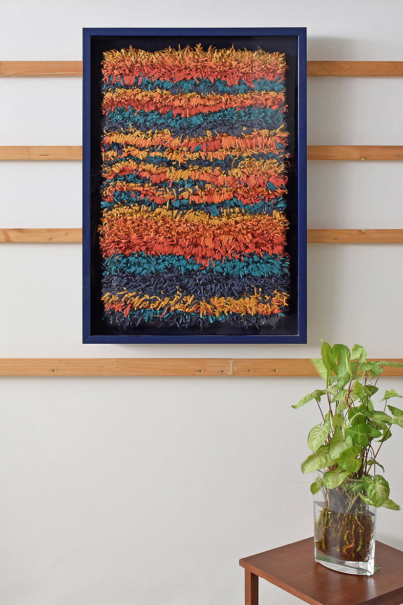 Blue Red Paper Fringes Weave Framed Wall Art Hanging Online
