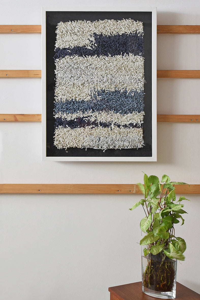 White & Blue Paper Fringes Weave Framed Wall Art Online 25.5x34.5
