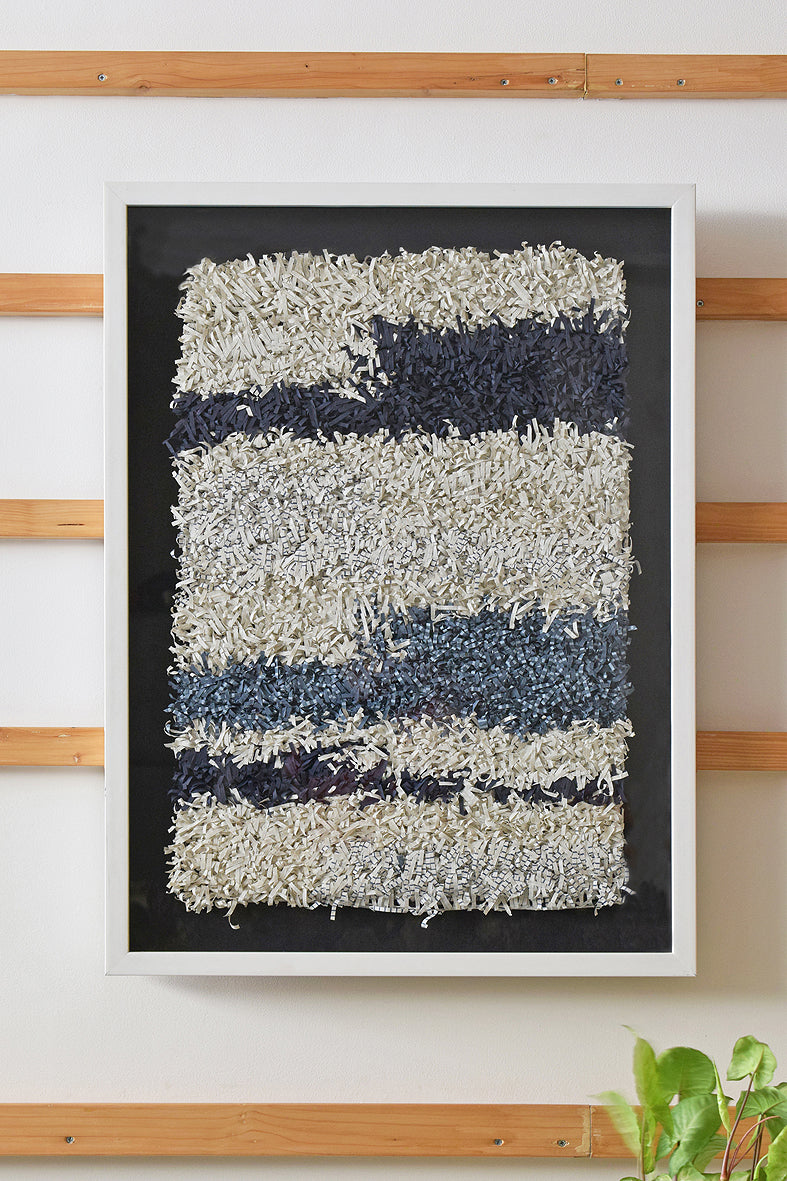 White & Blue Paper Fringes Weave Framed Wall Art Online 25.5x34.5
