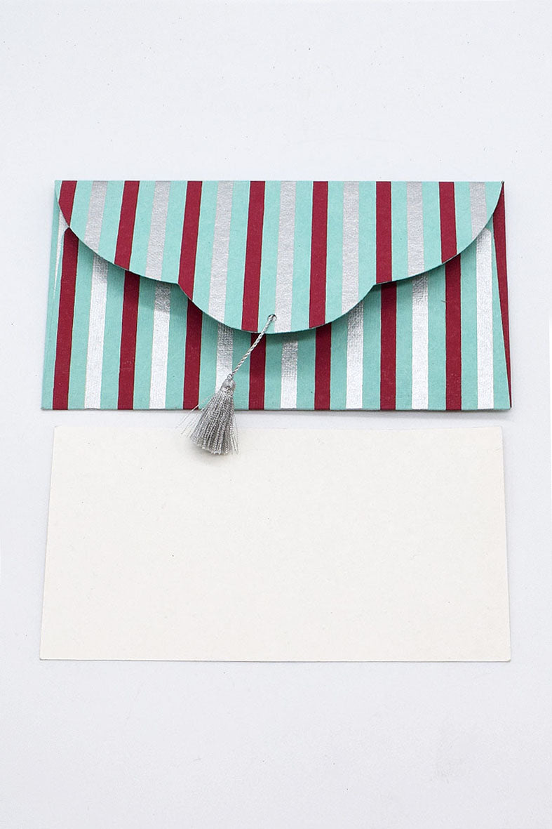Stripes Print Gift Envelope with Cards, Set of 4, 8x4 each