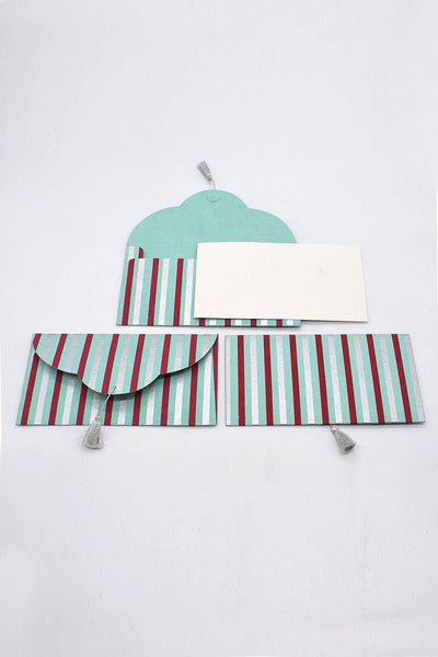 Stripes Print Gift Envelope with Cards, Set of 4, 8x4 each