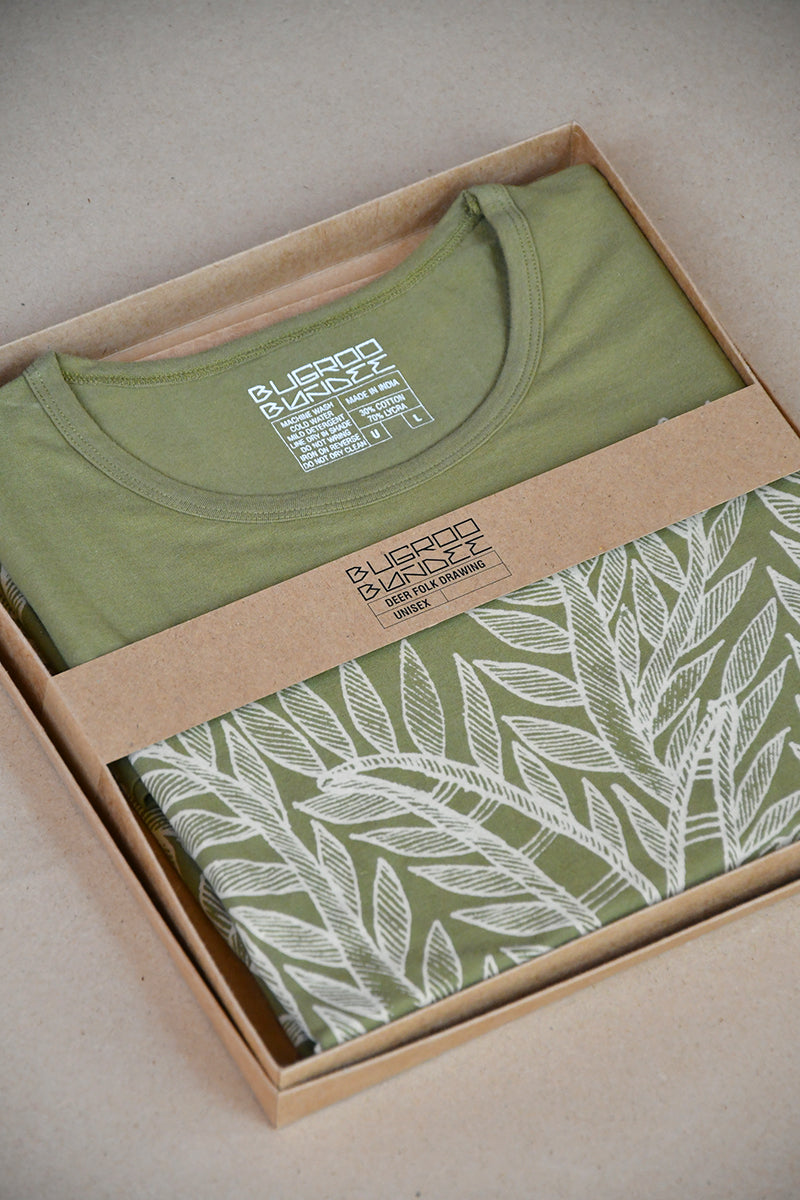 Olive Folk Tree & Deer Tonal Unisex T-Shirt