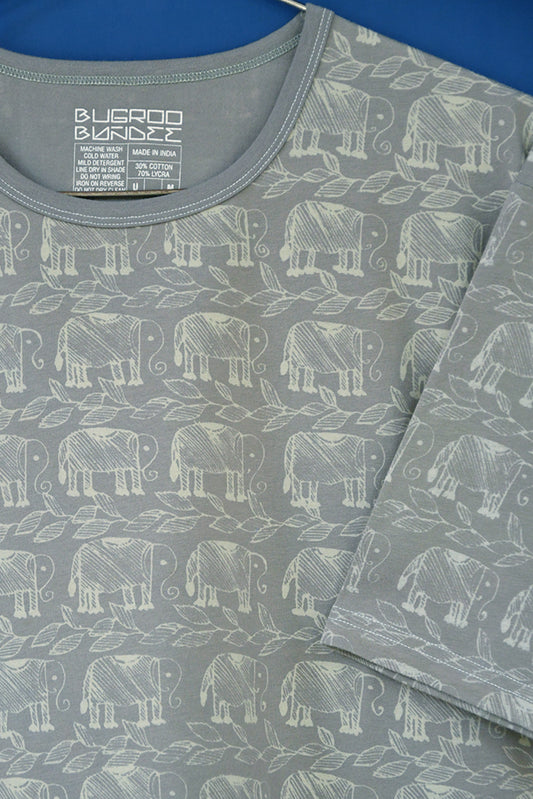 Gray Folk Elephant Tonal Unisex T Shirt