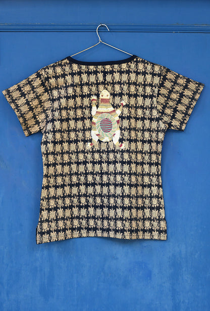 Black Folk Turtle Gold Print Ladies T-Shirt