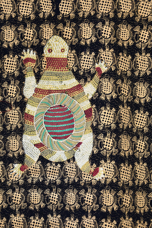Black Folk Turtle Gold Printed Cotton T-Shirt For Women Online