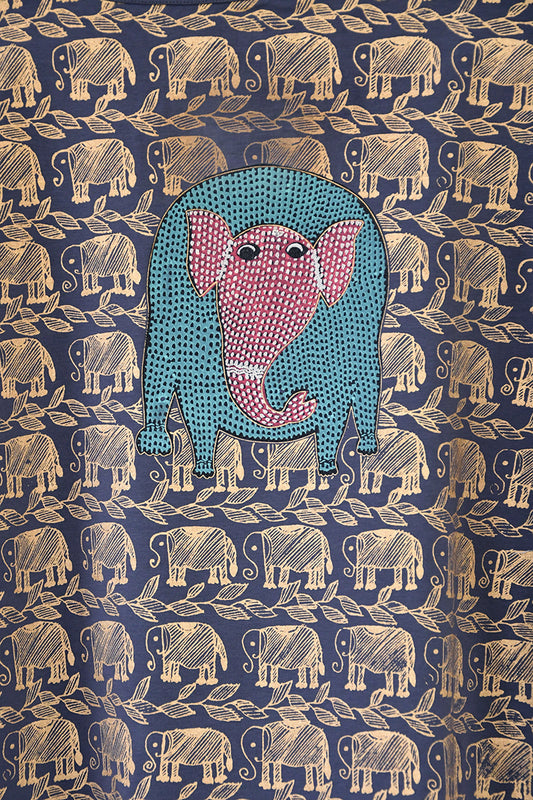 Neel Folk Elephant Gold Printed T-Shirt For Women Online