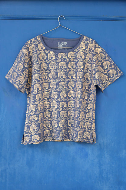 Neel Folk Elephant Gold Printed T-Shirt For Women Online