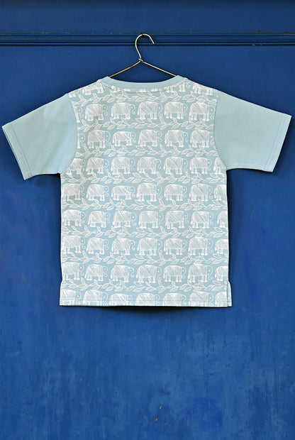 Baby Blue Folk Elephant Drawing Kids  T-Shirt