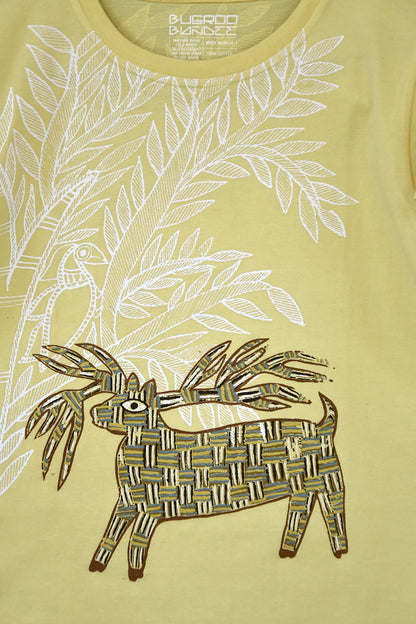 Butterfly Yellow Folk Deer Drawing Cotton T-Shirt For Kids Online