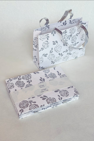 Glitter Roses Print White Gift Bags Small Escort, Set of 4, 7x5