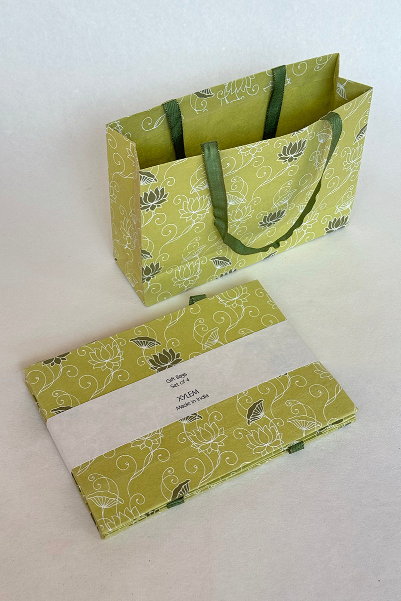Lotus Vines Lime Gift Bags Small Escort, Set of 4, 7x5