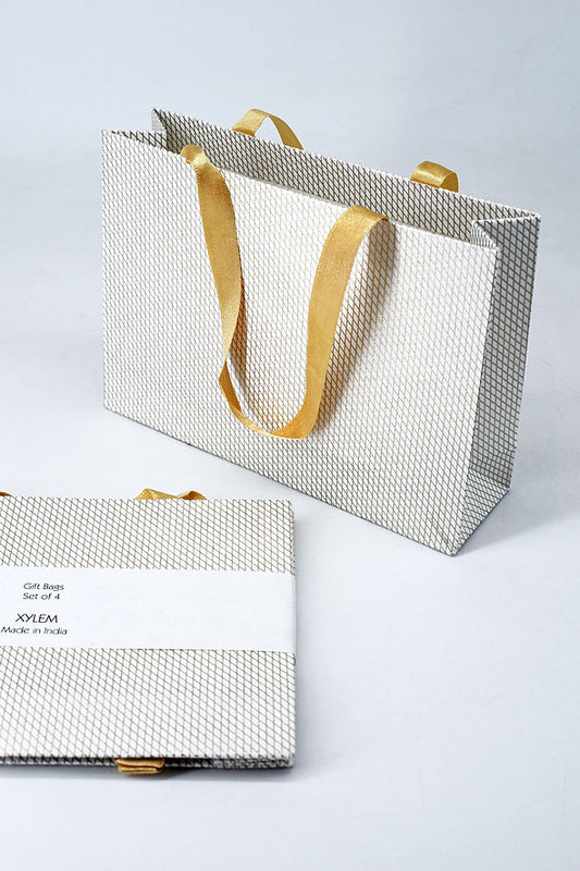 Diagonal Grids White Gift Bags Small Escort, Set of 4, 5x7