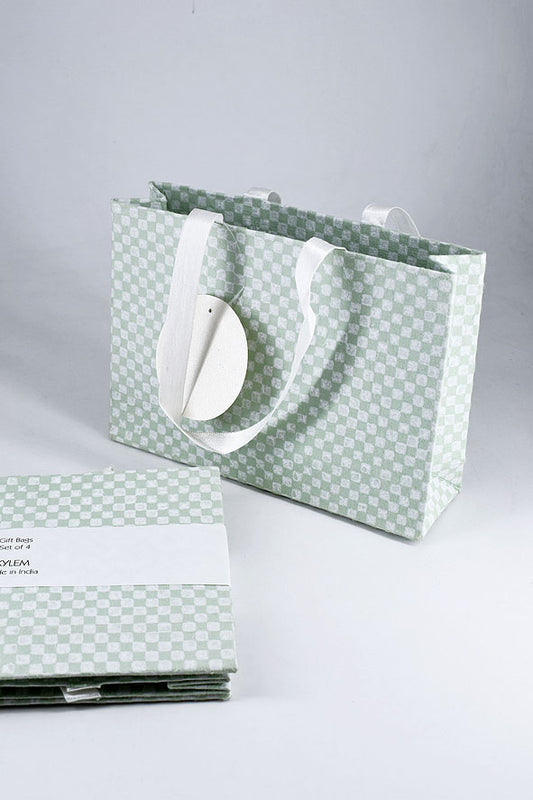 White Checker on Sage Gift Bags Small Escort, Set of 4, 5x7