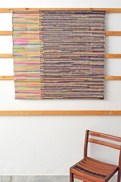 Wall Hanging: Painted Canvas & Achada 2 Panel weave, 42x40.5