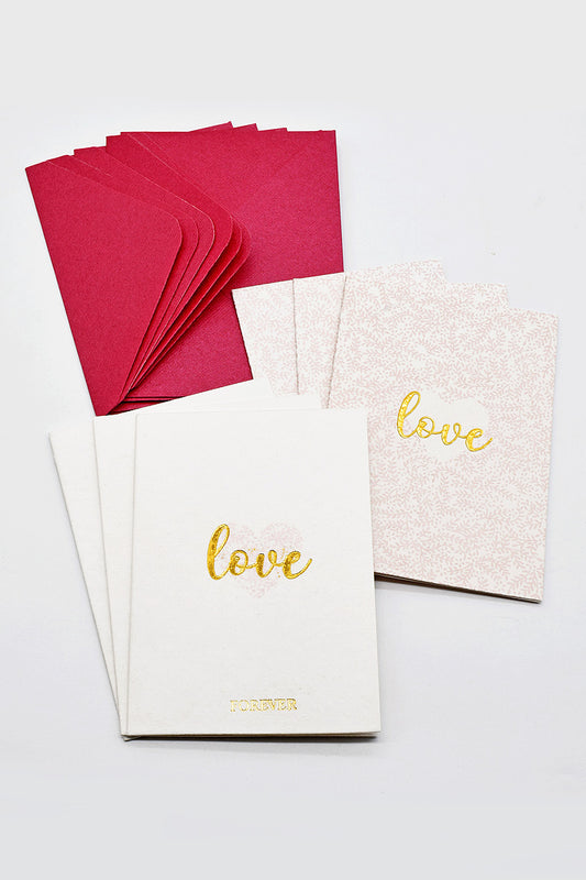 Love / Forever Ditsy Heart Cards, 2 Designs, 6 Cards, A6 each, with envelopes
