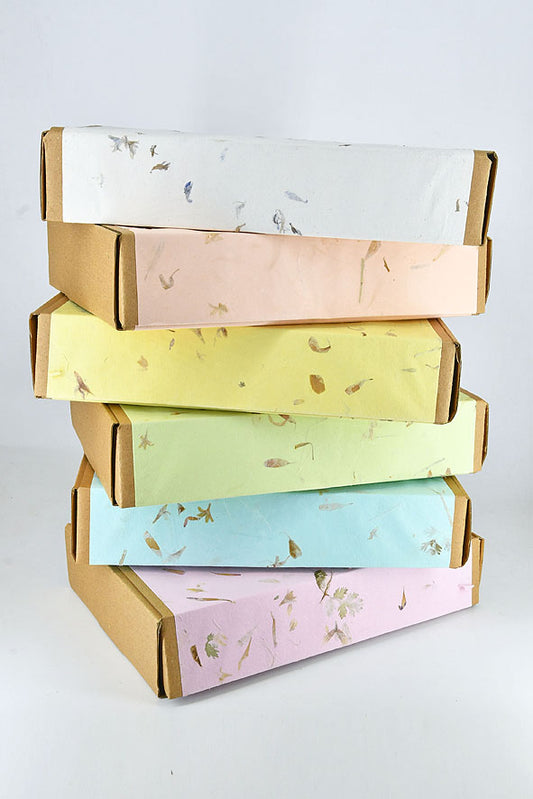 Corrugated Gift Boxes with Mixed Flowers & Grass Wrapper, Set of 4, 11x6.7