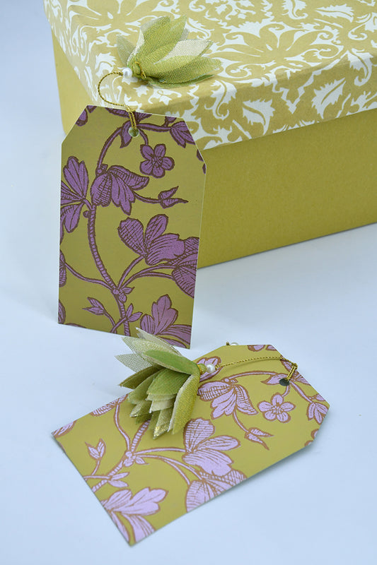 Floral Gift Tags from Calendar Pages with Organza Tassel, Set of 4, 5.5x3