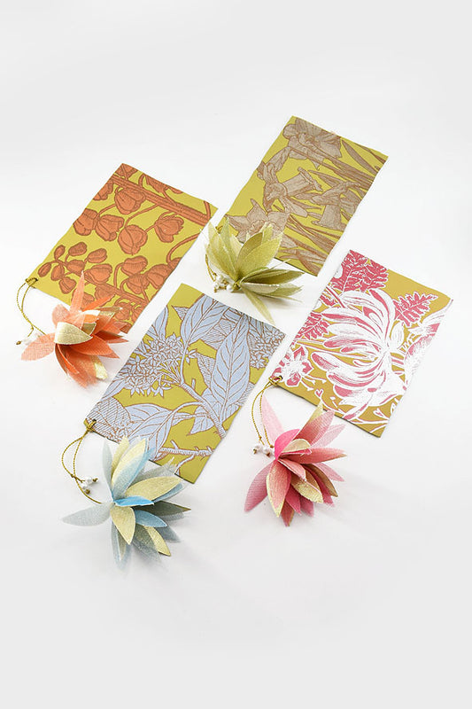 Floral Deckle Edge Gift Tags from Calendar Pages with Organza Tassel, Set of 4, 5.5x3.5