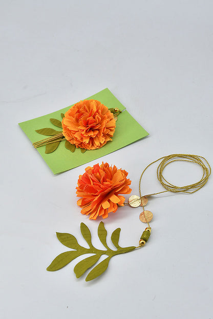 Silk Marigold Flower & Paper Leaf Gift Topper, 1 meter
