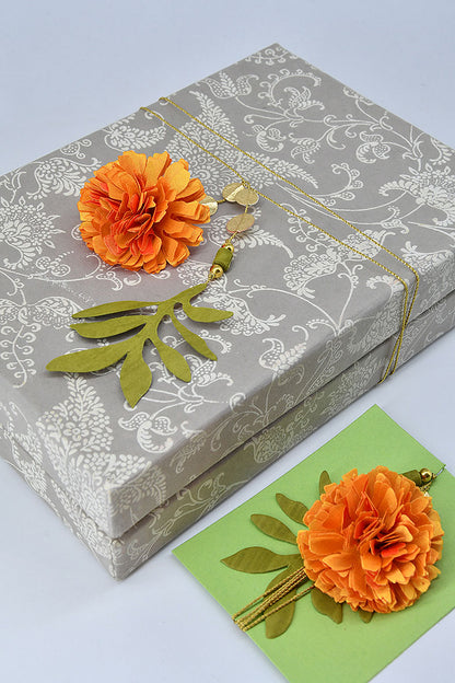 Silk Marigold Flower & Paper Leaf Gift Topper, 1 meter