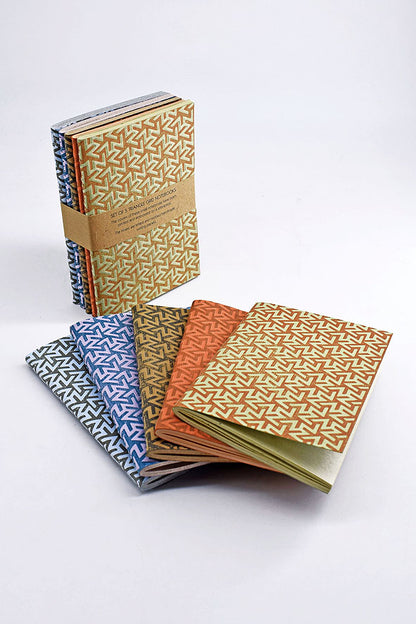 Triangle Grid Letterpress Emboss Recycled Paper Notebooks Set Online
