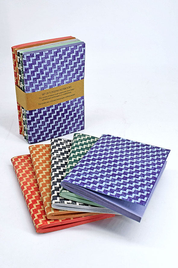 Zigzag Letterpress Emboss Recycled Paper Notebooks Set Online
