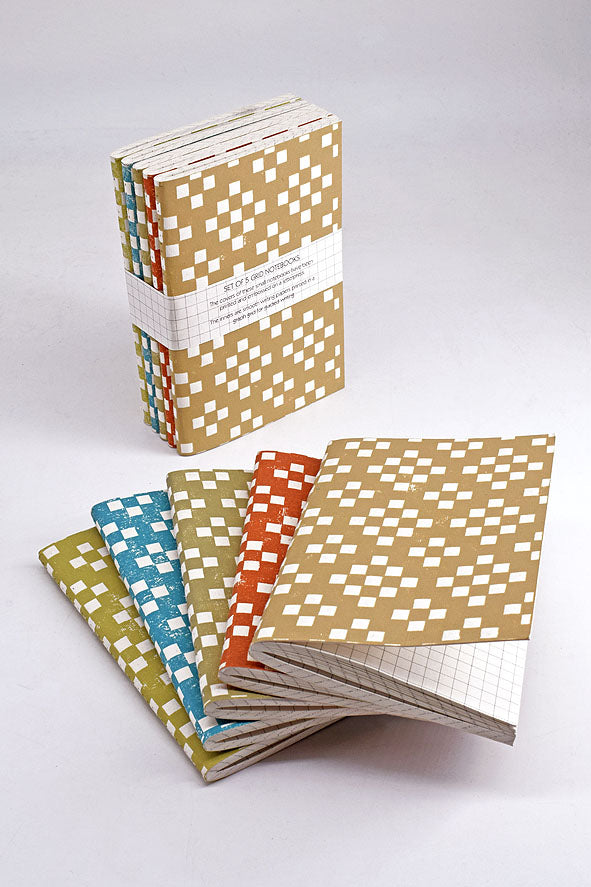 Multicolor Grid Recycled Paper Small Notebooks Set Online
