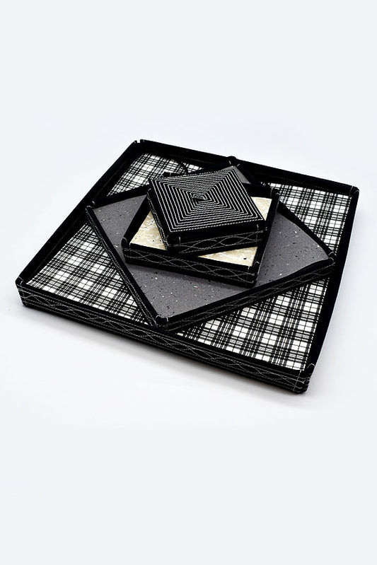 Assorted Black Handmade Paper Kits with Fabric Trays, Origami, Set of 30cm, 21cm, 15cm & 10cm