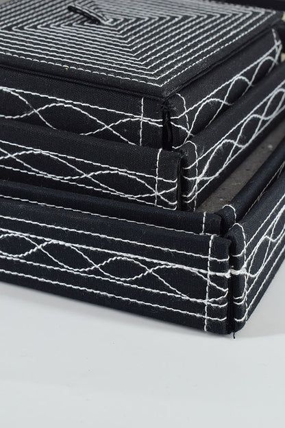 Assorted Black Handmade Paper Kits with Fabric Trays, Origami, Set of 30cm, 21cm, 15cm & 10cm
