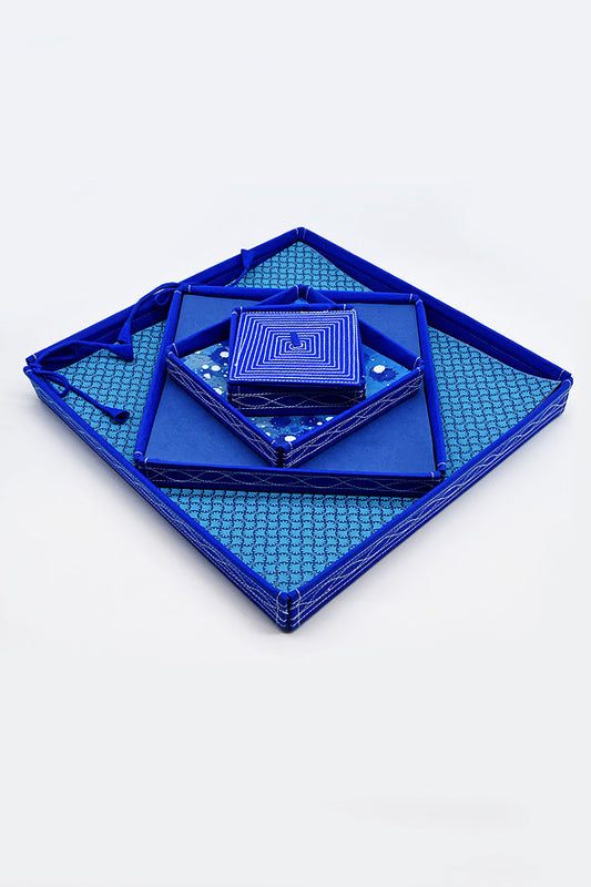 Assorted Blue Handmade Paper Kits with Fabric Trays, Origami, Set of 30cm, 21cm, 15cm & 10cm