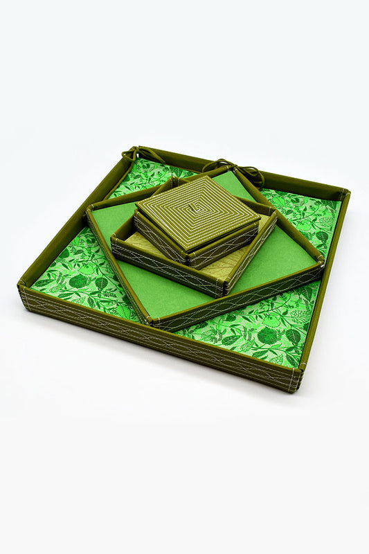 Assorted Green Handmade Paper Kits with Fabric Trays, Origami, Set of 30cm, 21cm, 15cm & 10cm