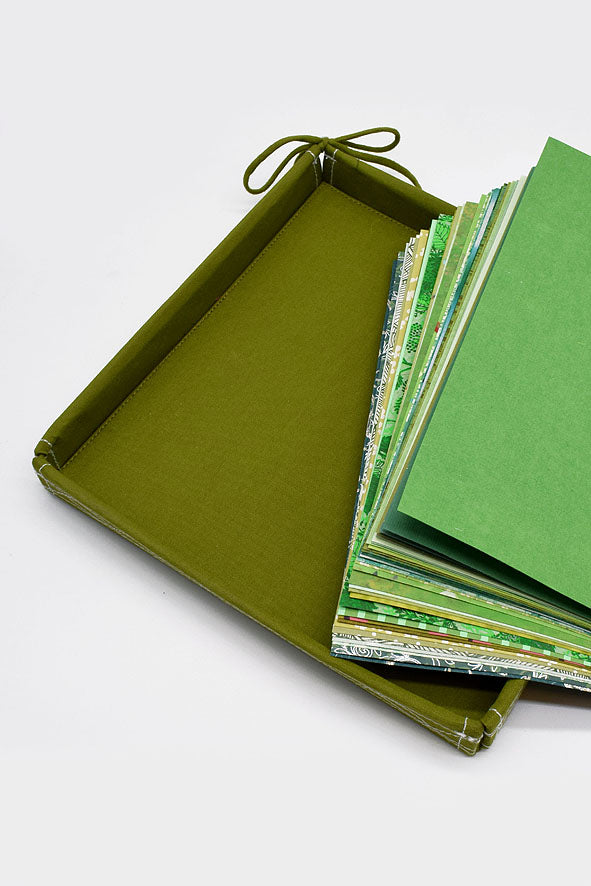 Assorted Green Handmade Paper Kits with Fabric Trays, Origami, Set of 30cm, 21cm, 15cm & 10cm