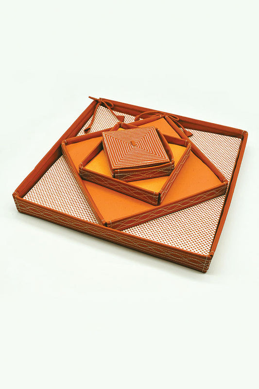 Assorted Orange Handmade Paper Kits with Fabric Trays, Origami, Set of 30cm, 21cm, 15cm & 10cm