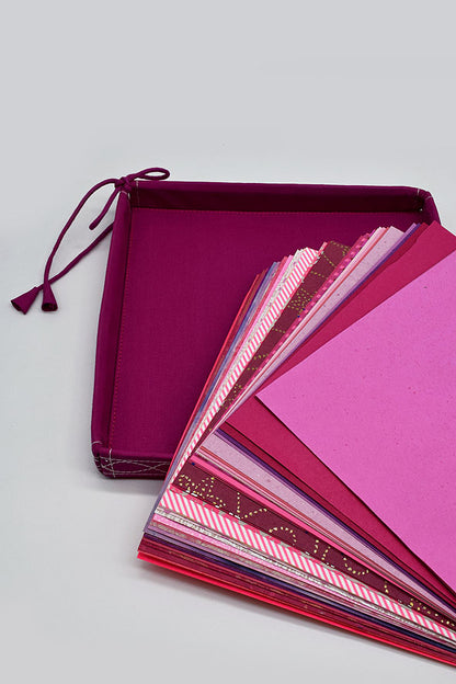 Assorted Pink Handmade Paper Kits with Fabric Trays, Origami, Set of 30cm, 21cm, 15cm & 10cm