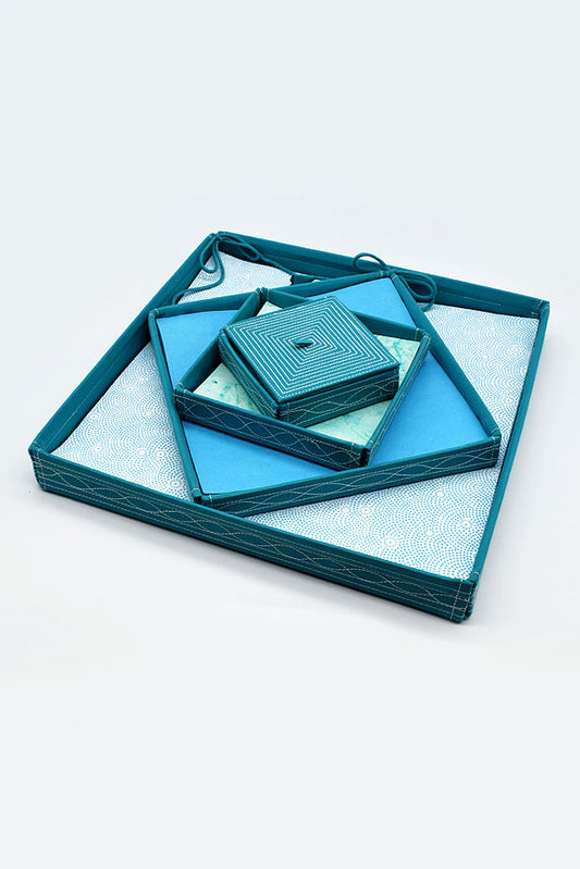Assorted Turquoise Handmade Paper Kits with Fabric Trays, Origami, Set of 30cm, 21cm, 15cm & 10cm