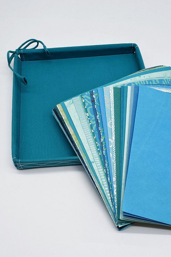 Assorted Turquoise Handmade Paper Kits with Fabric Trays, Origami, Set of 30cm, 21cm, 15cm & 10cm