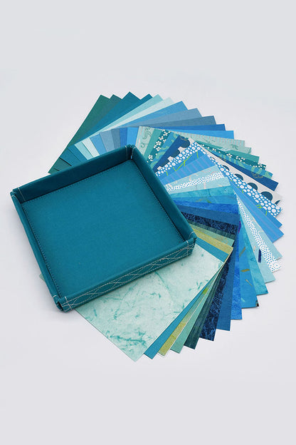 Assorted Turquoise Handmade Paper Kits with Fabric Trays, Origami, Set of 30cm, 21cm, 15cm & 10cm