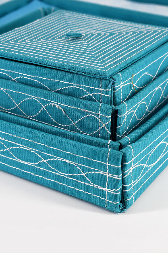 Assorted Turquoise Handmade Paper Kits with Fabric Trays, Origami, Set of 30cm, 21cm, 15cm & 10cm