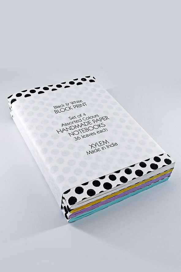 Black & White Block Print Handmade Notebooks – Set of 4 A5
