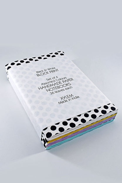 Black & White Block Print Handmade Notebooks – Set of 4 A5
