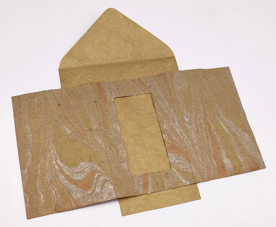 Marbled Window Cards with 6 Metallic Handmade Paper Envelopes & Window Inserts